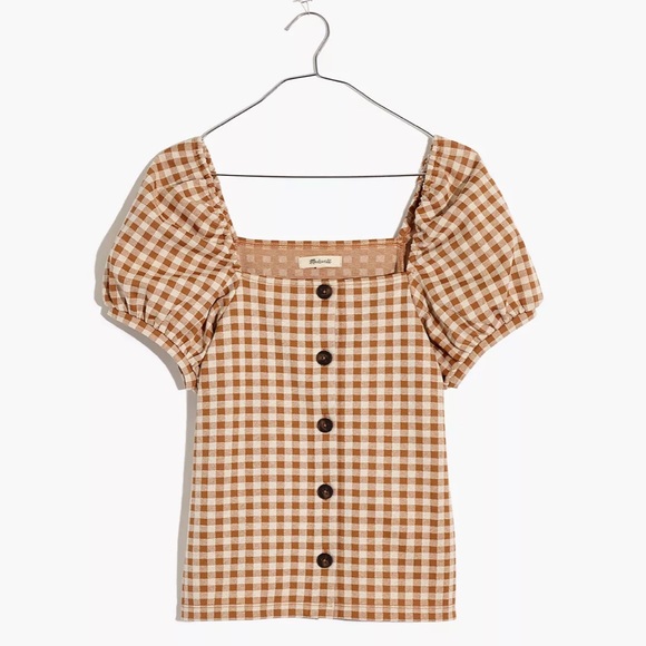 Madewell Tops - Madewell Gingham Jacquard Square-Neck Puff-Sleeve Top